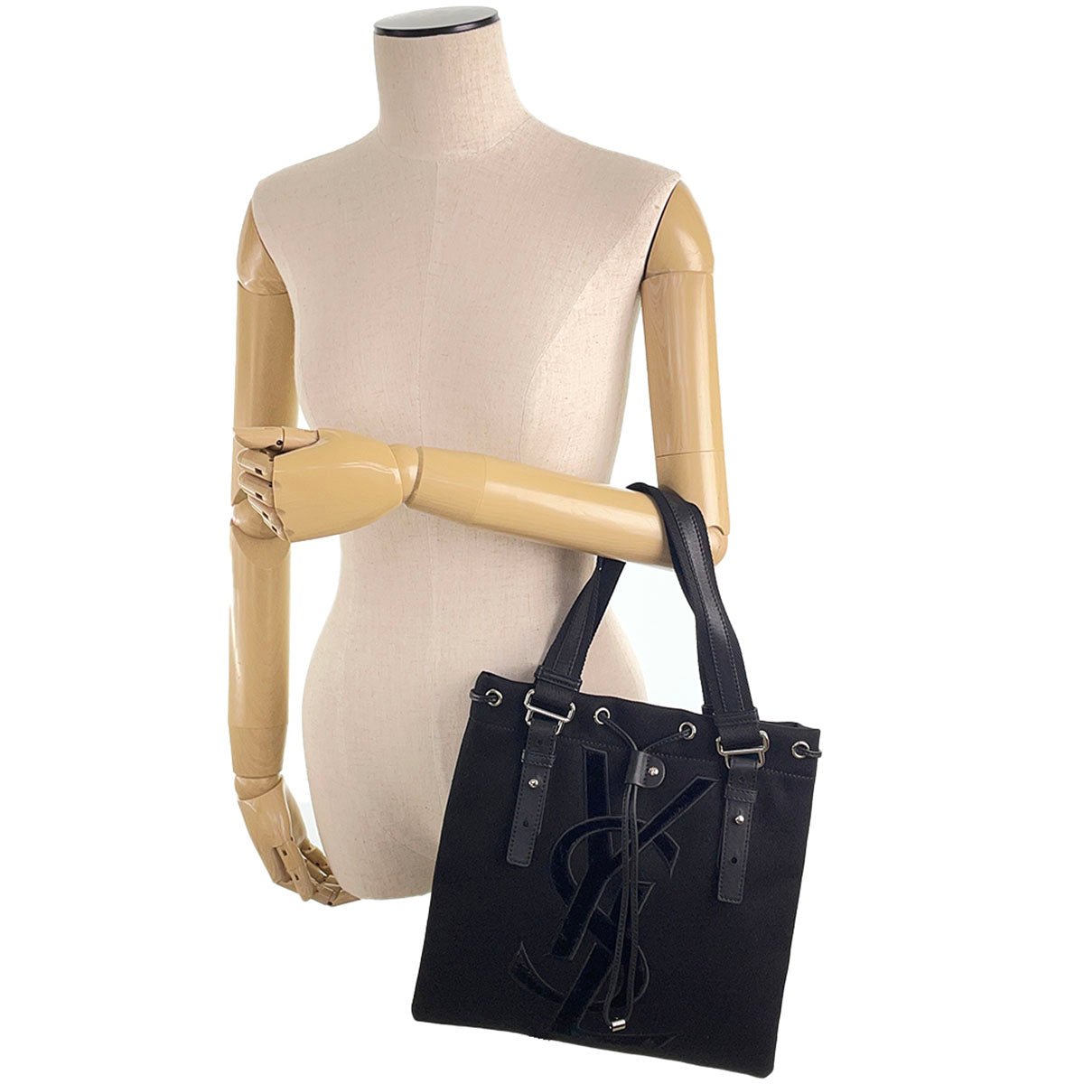 Saint Laurent Rive Gauche Kahala Canvas Fabric Black Handbag 4886