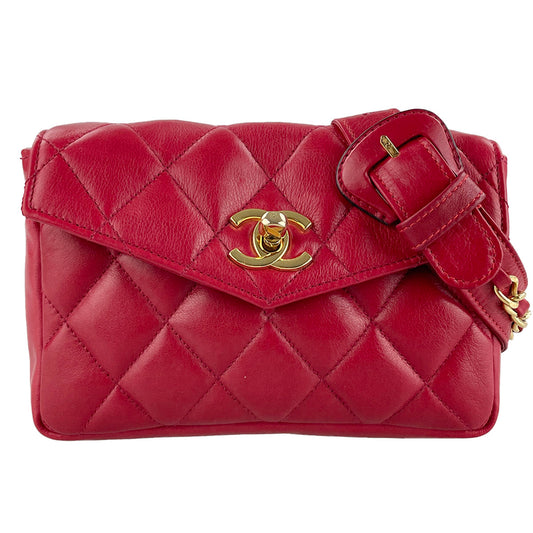 CHANEL Matelasse Lambskin Leather Red Waist bag 4921