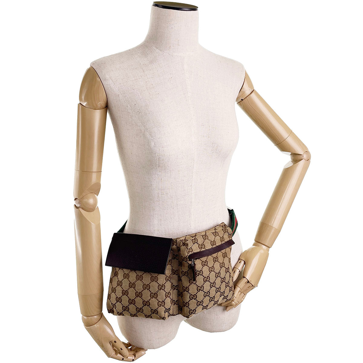 GUCCI GG Canvas Sherry Line Canvas Fabric Beige Brown Waist bag 4923