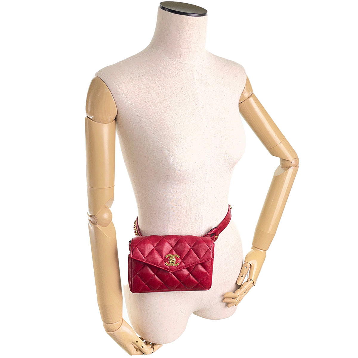 CHANEL Matelasse Lambskin Leather Red Waist bag 4921