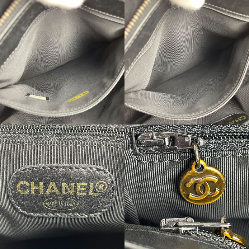 CHANEL Lambskin Leather Fabric Black Fringe Tote bag 4933