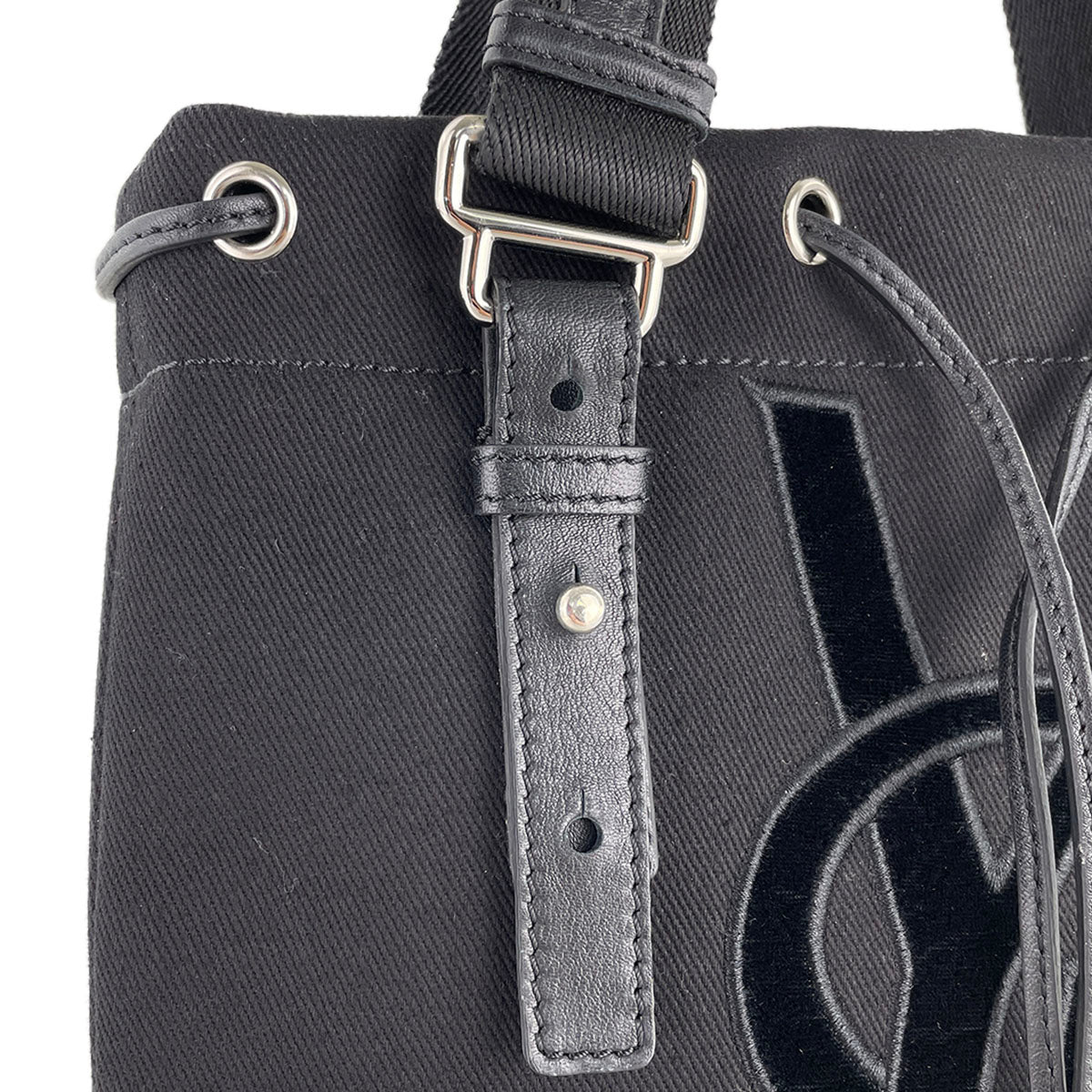 Saint Laurent Rive Gauche Kahala Canvas Fabric Black Handbag 4886