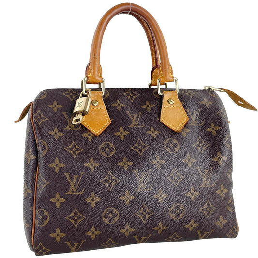 Louis Vuitton Monogram Speedy 25 Coated Canvas Fabric Brown Handbag 4899