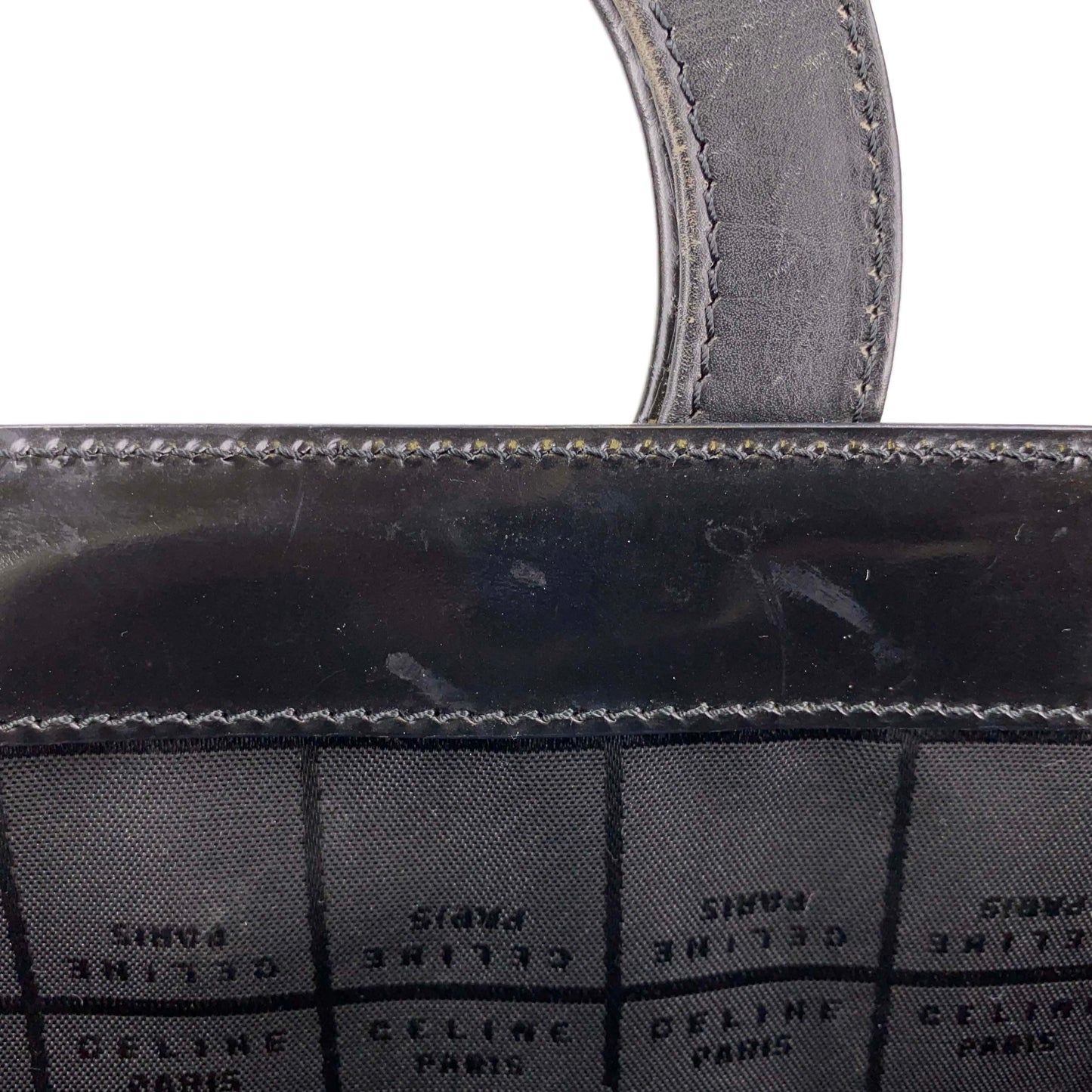 CELINE Macadam Circle PVC Fabric Brown Black Handbag 24