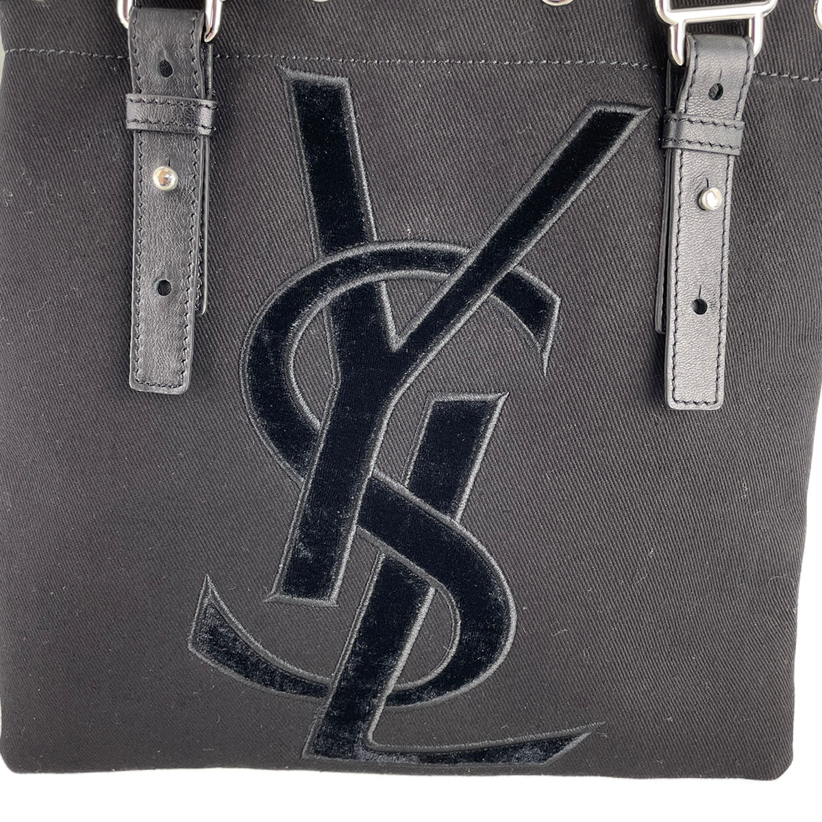 Saint Laurent Rive Gauche Kahala Canvas Fabric Black Handbag 4886