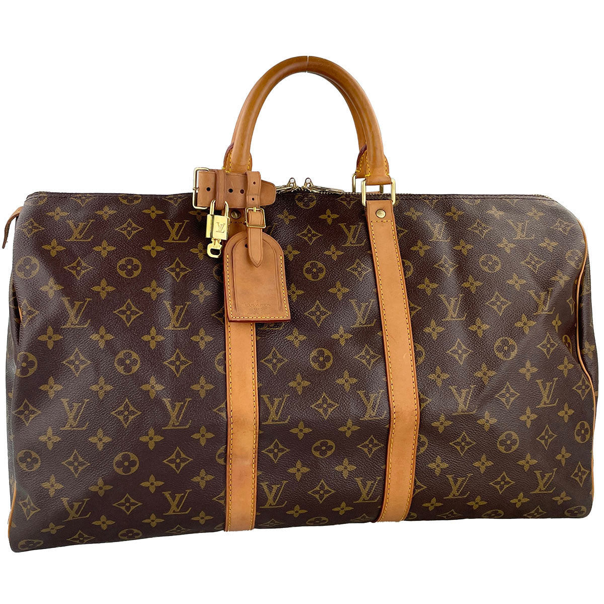 Louis Vuitton Monogram Keepall 50 Leather Fabric Brown Boston Bag 4662