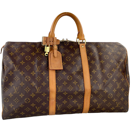 Louis Vuitton Monogram Keepall 50 Leather Fabric Brown Boston Bag 4662