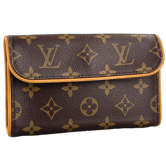 Louis Vuitton Monogram Pochette Florentine Coated Canvas Suede Brown Pouch 4875