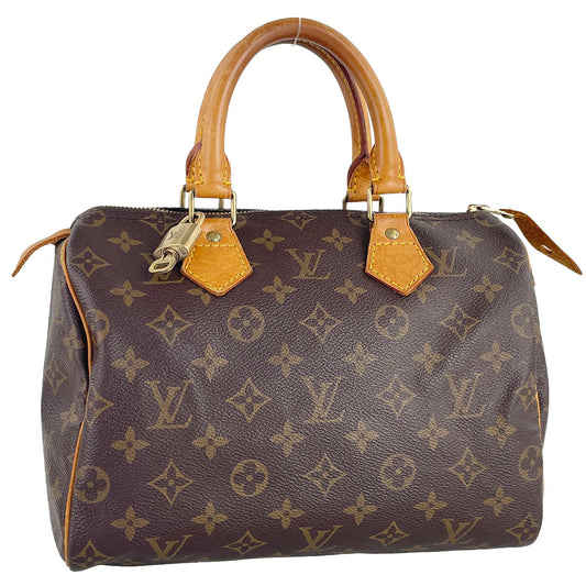 Louis Vuitton Monogram Speedy 25 Coated Canvas Fabric Brown Handbag 4842