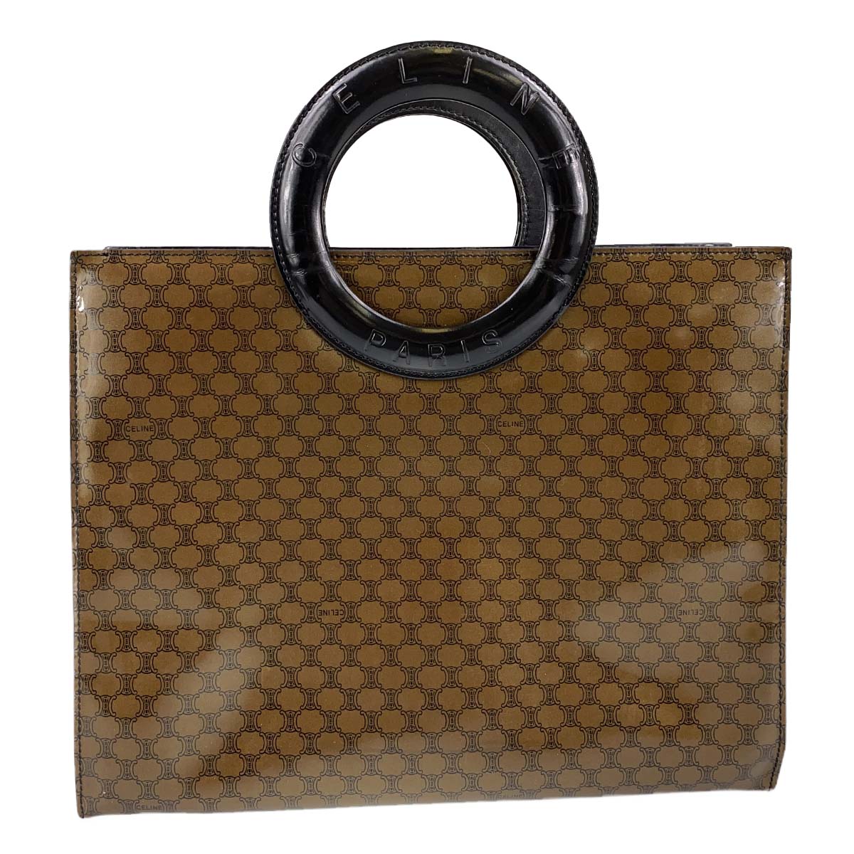 CELINE Macadam Circle PVC Fabric Brown Black Handbag 24