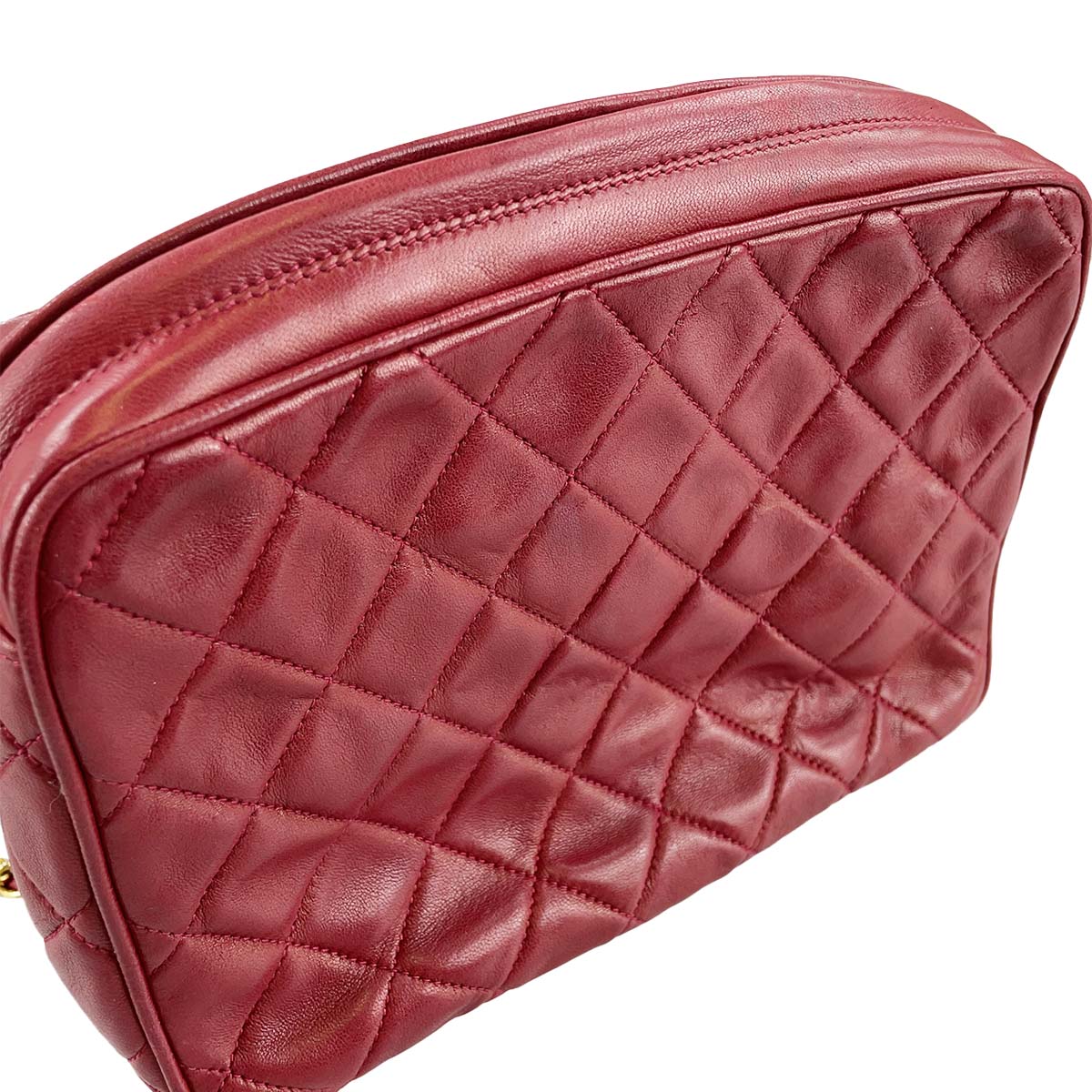 CHANEL Matelasse Fringe Lambskin Leather Fabric Red Chain Shoulder bag 69