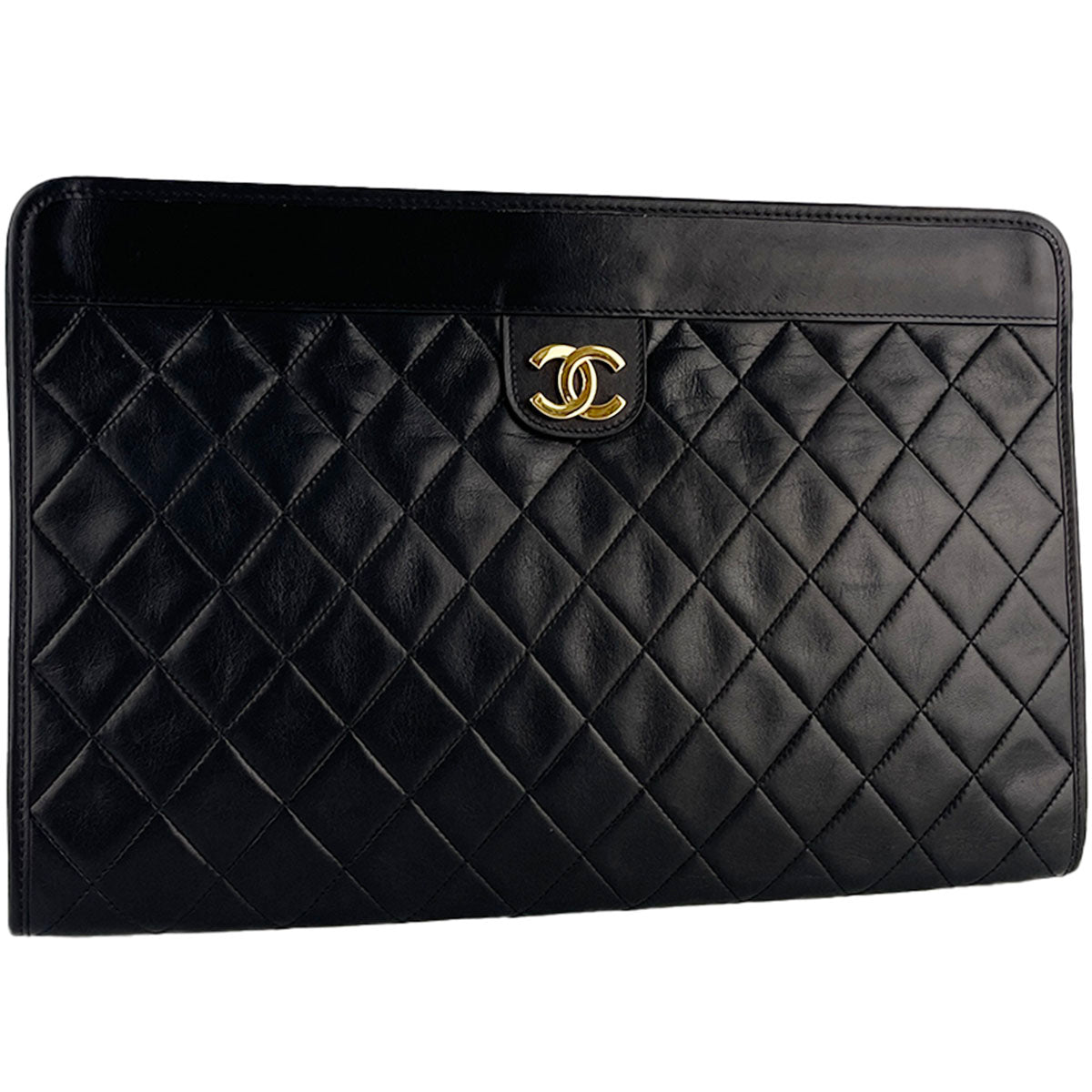 CHANEL Matelasse CC Logos Lambskin Leather Black Clutch bag 4917