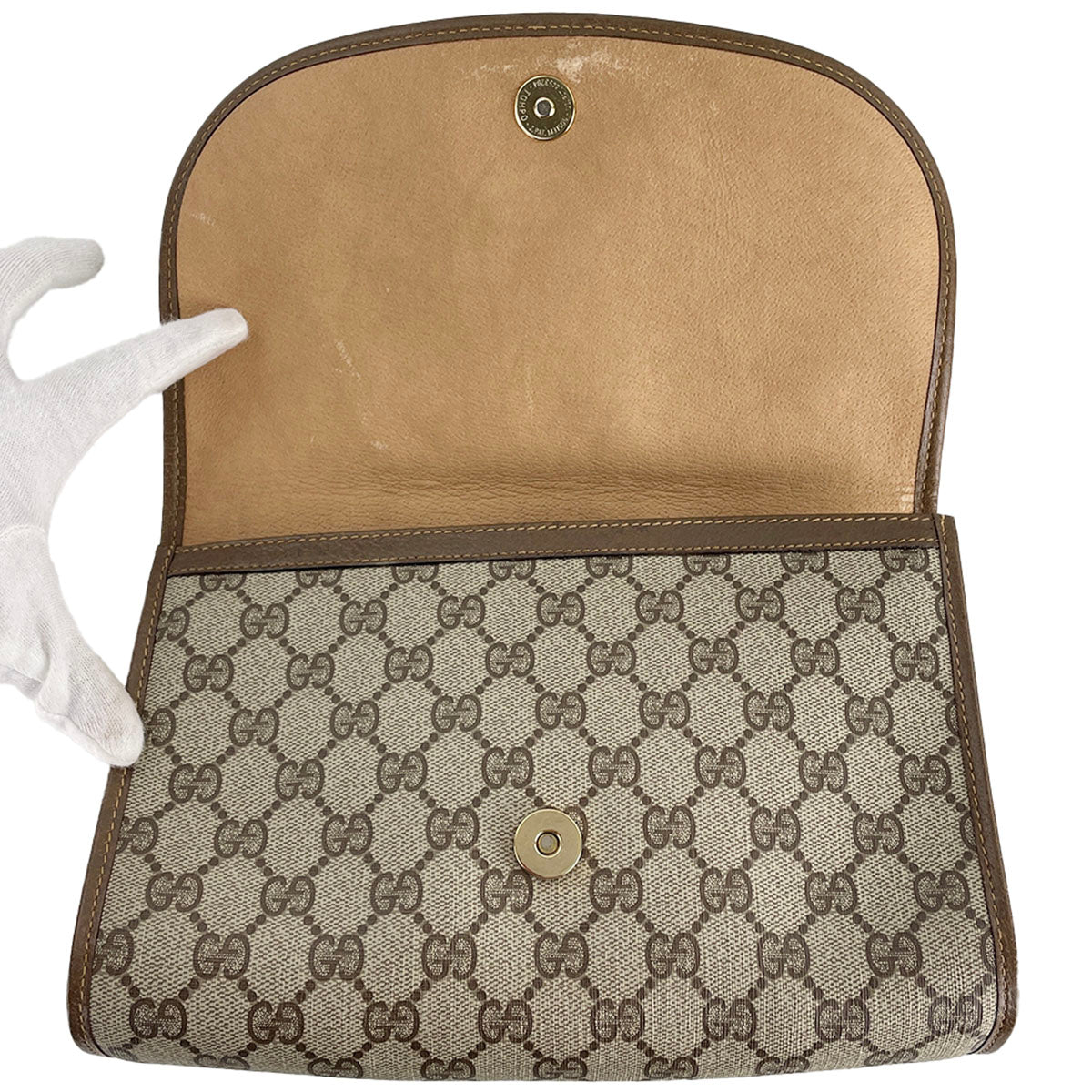 GUCCI Old Gucci Sherry Line PVC Leather Beige Brown Clutch bag 4900