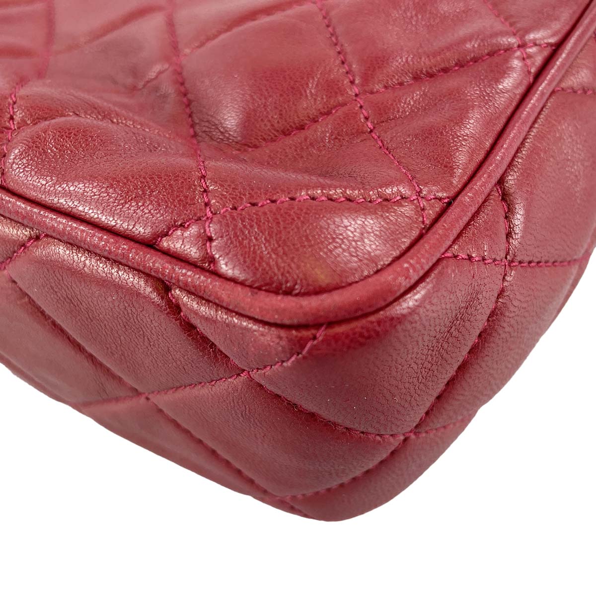 CHANEL Matelasse Fringe Lambskin Leather Fabric Red Chain Shoulder bag 69