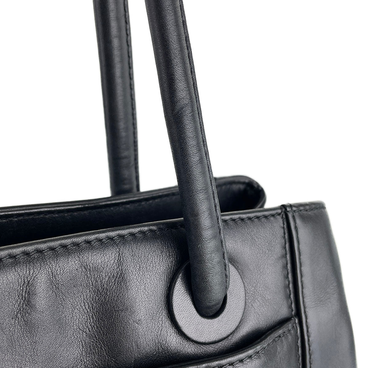 CHANEL Lambskin Leather Fabric Black Fringe Tote bag 4933