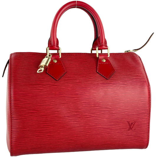 Louis Vuitton Epi Speedy 25 Leather Suede Red Handbag 4919