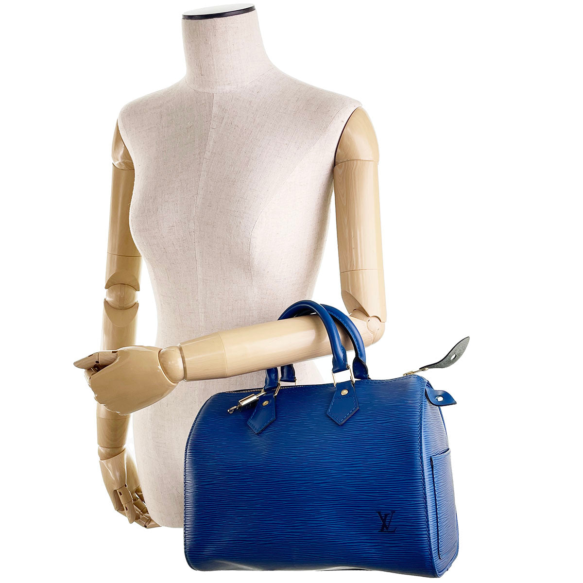 Louis Vuitton Epi Speedy 25 Leather Suede Blue Handbag 4848