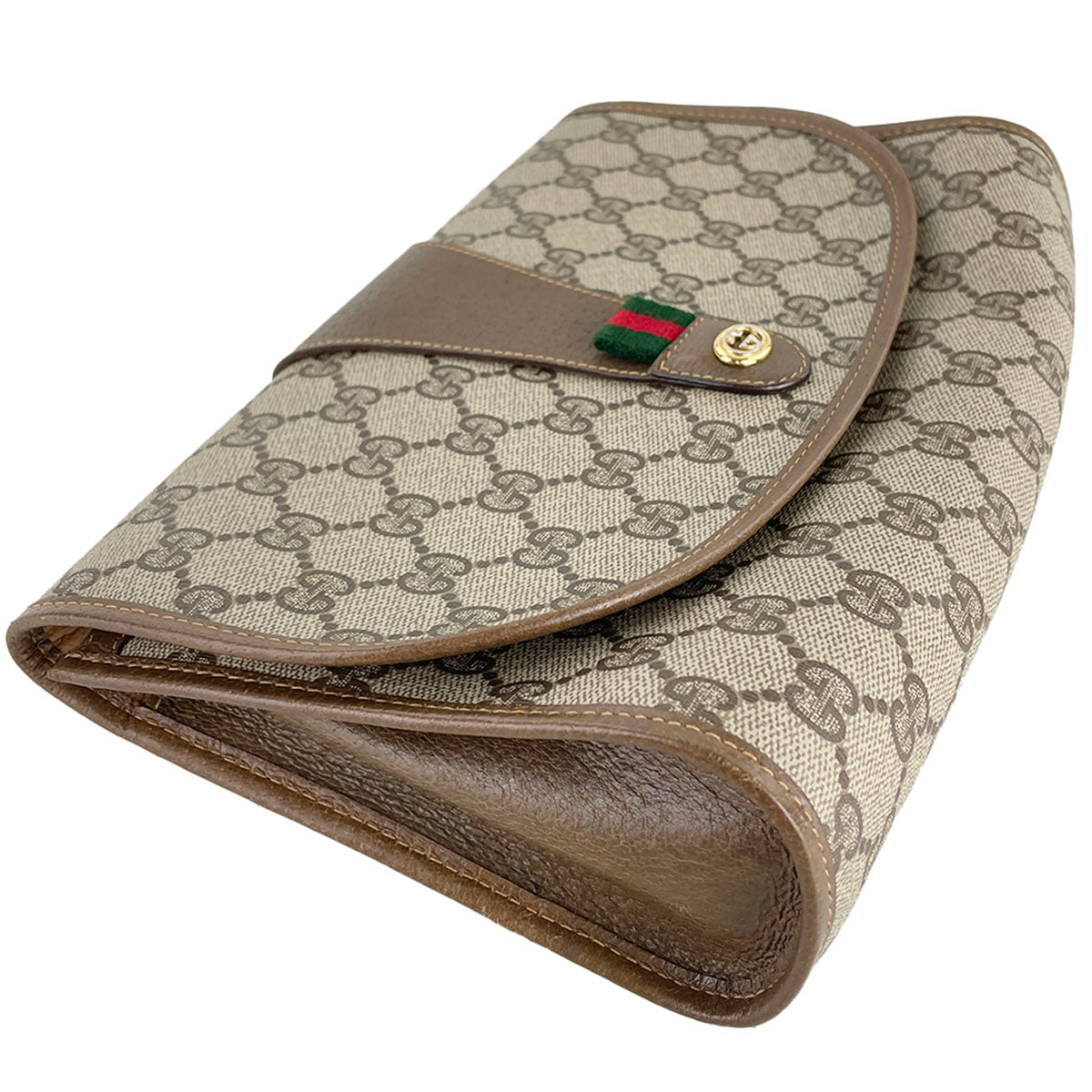 GUCCI Old Gucci Sherry Line PVC Leather Beige Brown Clutch bag 4900