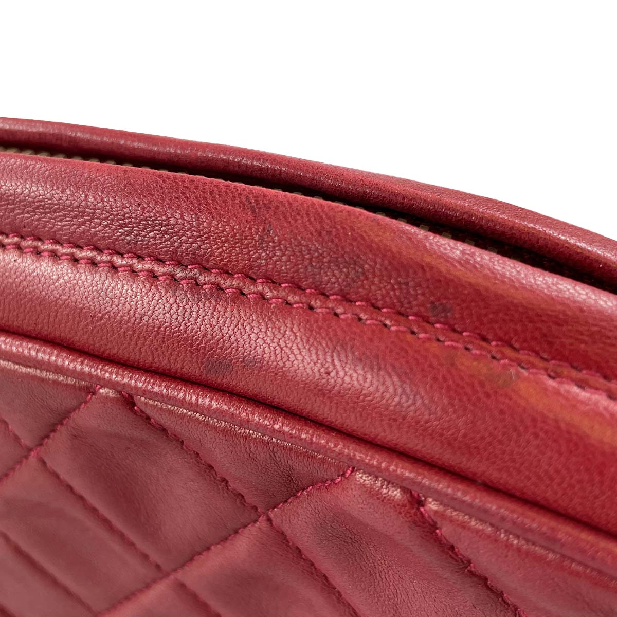 CHANEL Matelasse Fringe Lambskin Leather Fabric Red Chain Shoulder bag 69