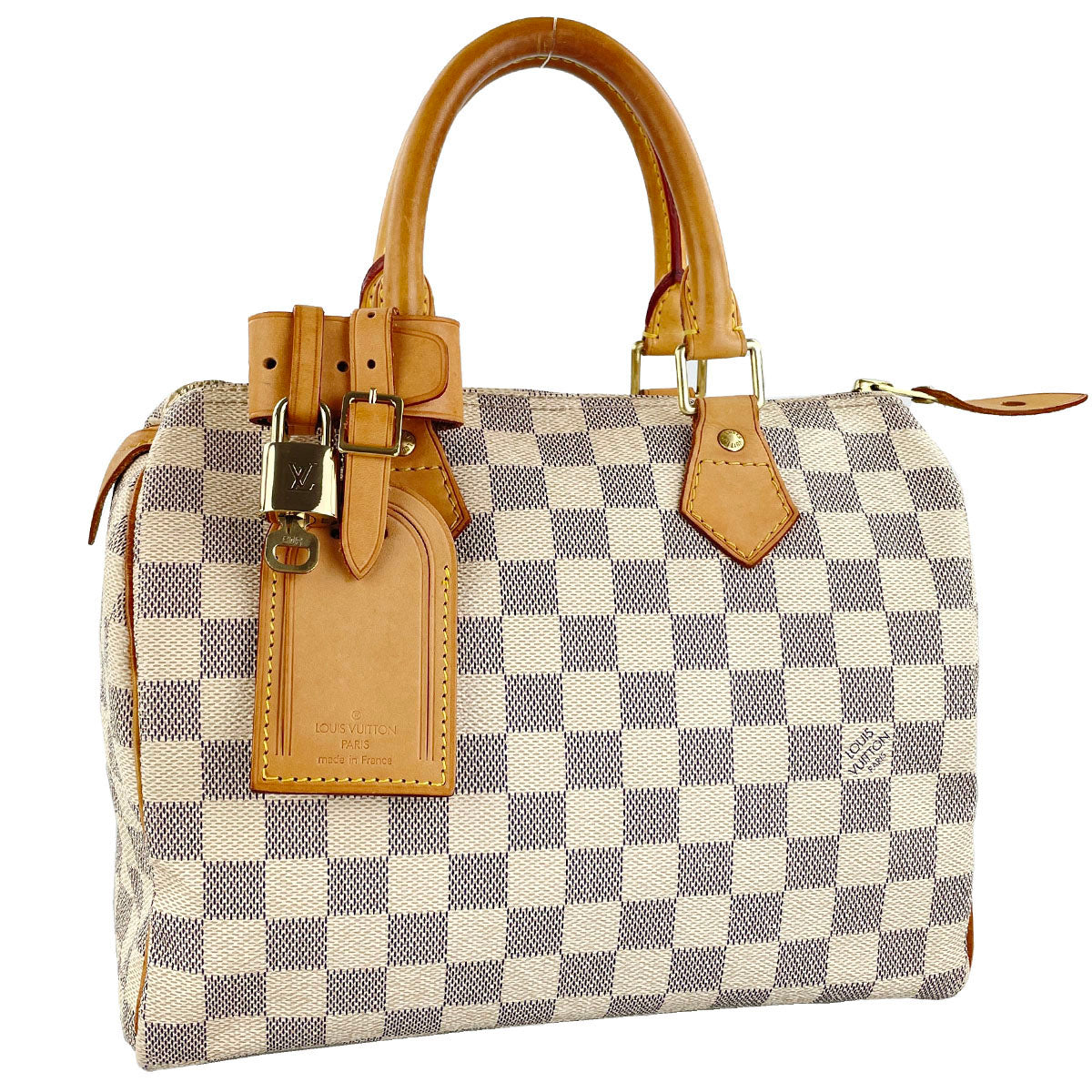 Louis Vuitton Damier Azur Speedy 25 Coated Canvas Fabric White Handbag 4939