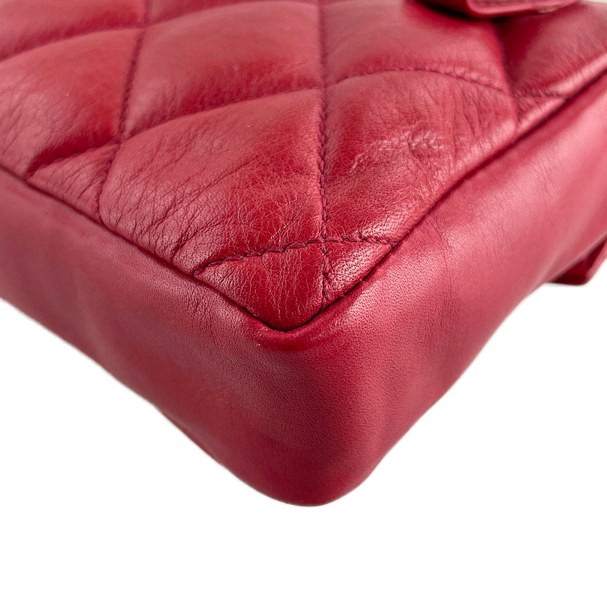 CHANEL Matelasse Lambskin Leather Red Waist bag 4856