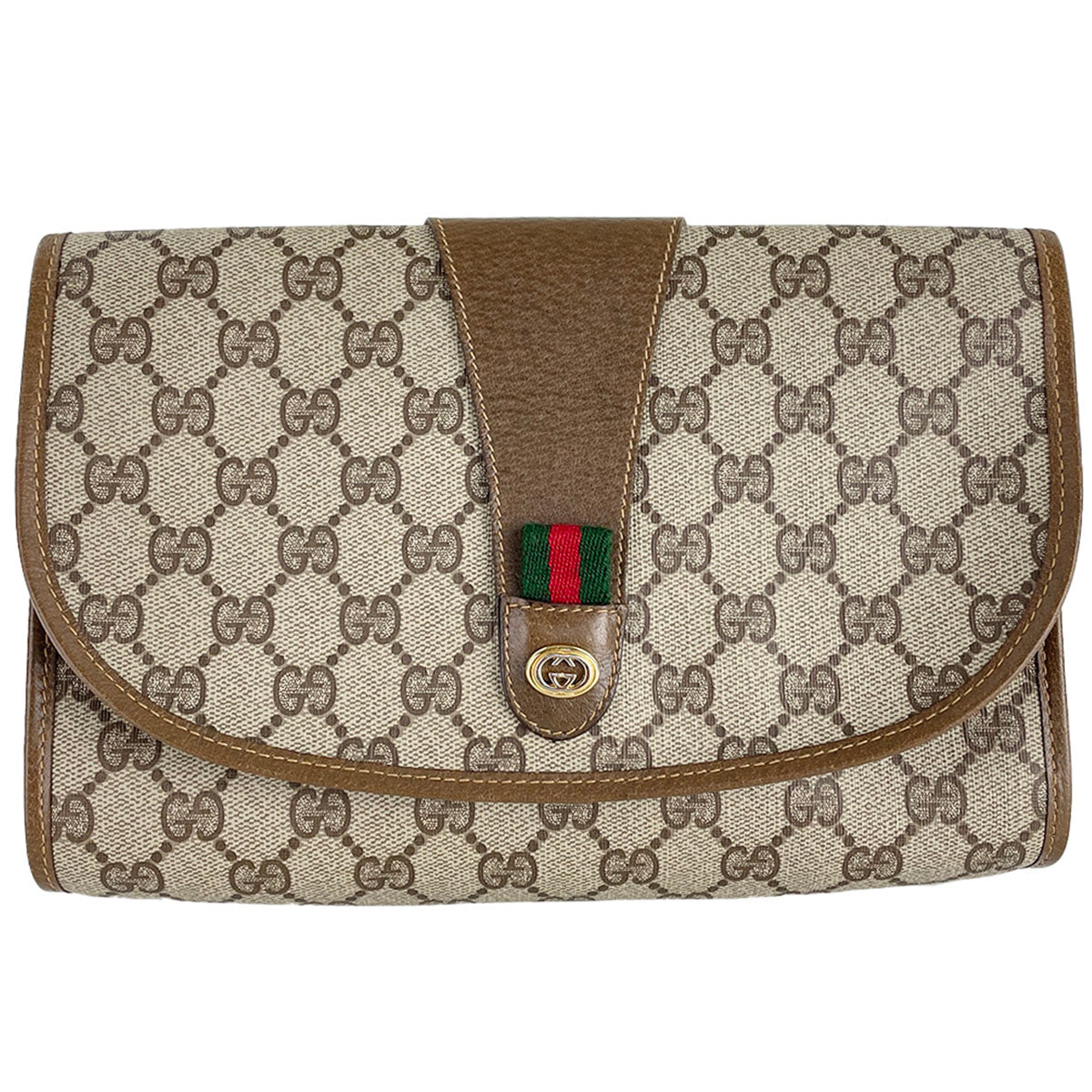 GUCCI Old Gucci Sherry Line PVC Leather Beige Brown Clutch bag 4900