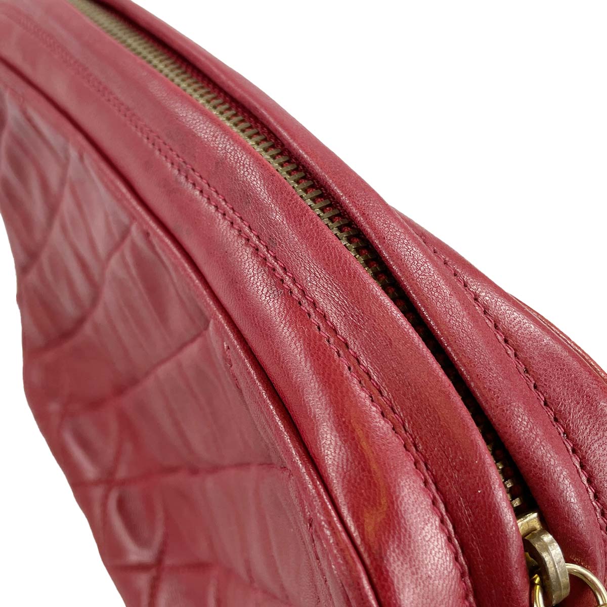 CHANEL Matelasse Fringe Lambskin Leather Fabric Red Chain Shoulder bag 69