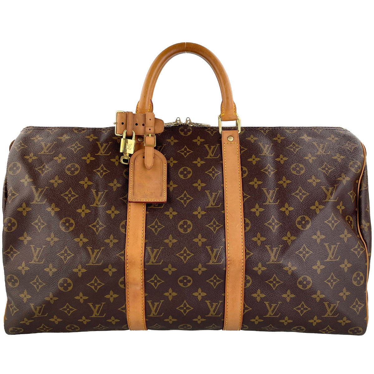 Louis Vuitton Monogram Keepall 50 Leather Fabric Brown Boston Bag 4662