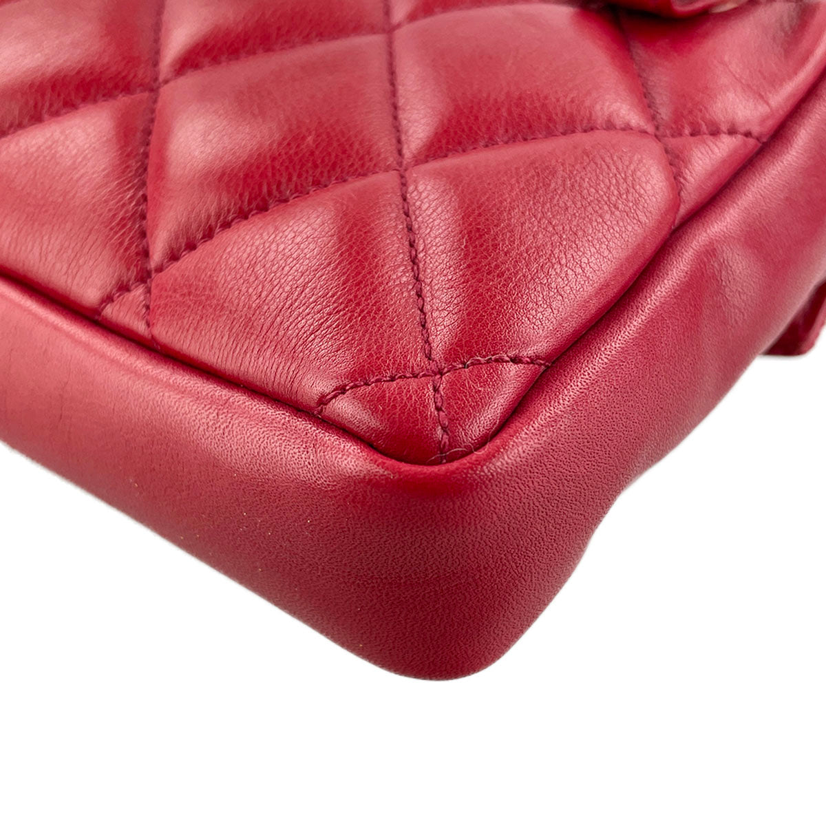 CHANEL Matelasse Lambskin Leather Red Waist bag 4921