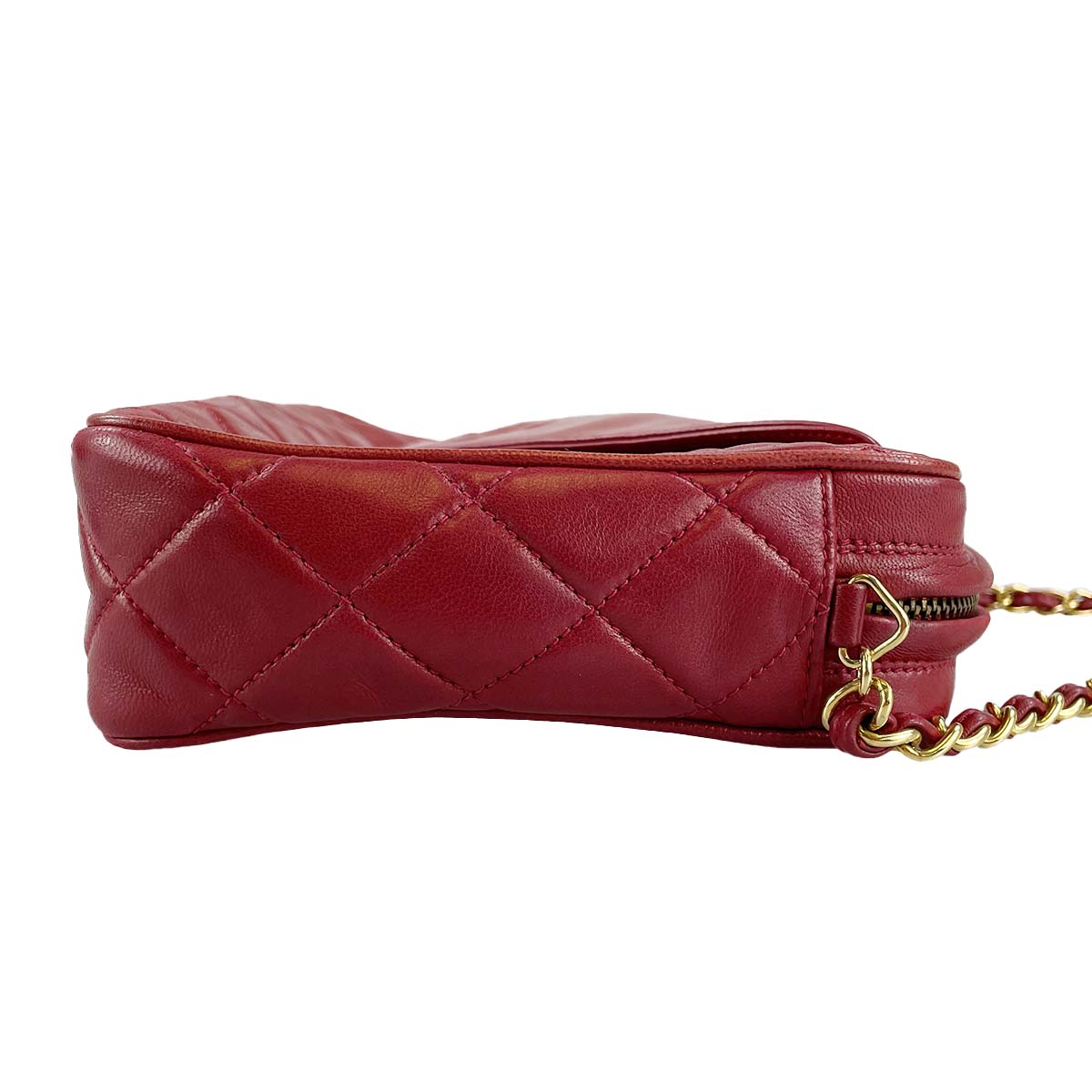 CHANEL Matelasse Fringe Lambskin Leather Fabric Red Chain Shoulder bag 69