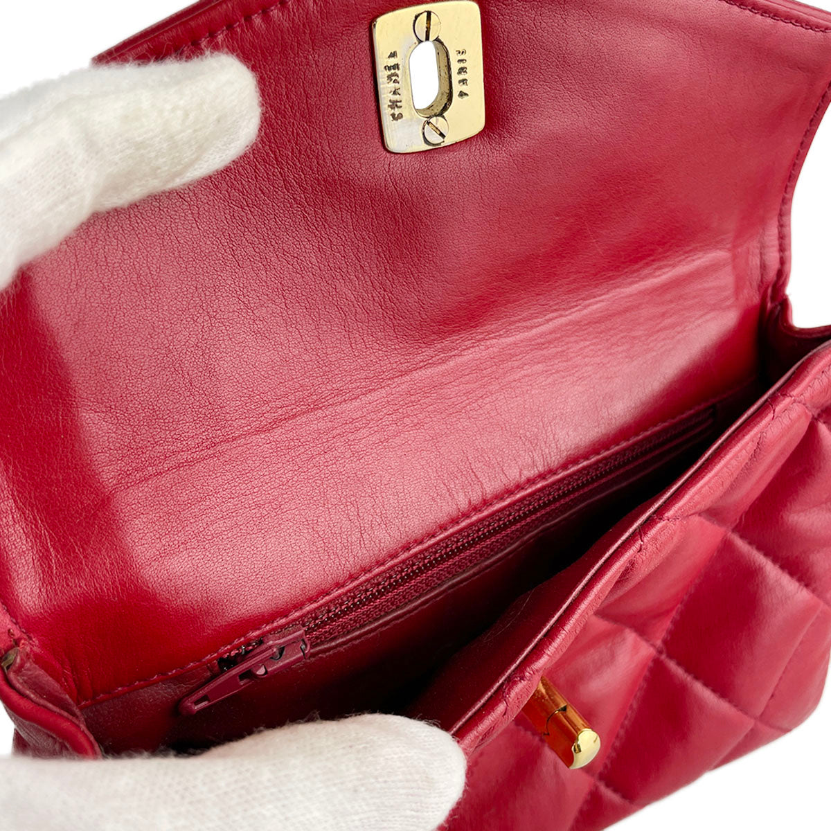 CHANEL Matelasse Lambskin Leather Red Waist bag 4856