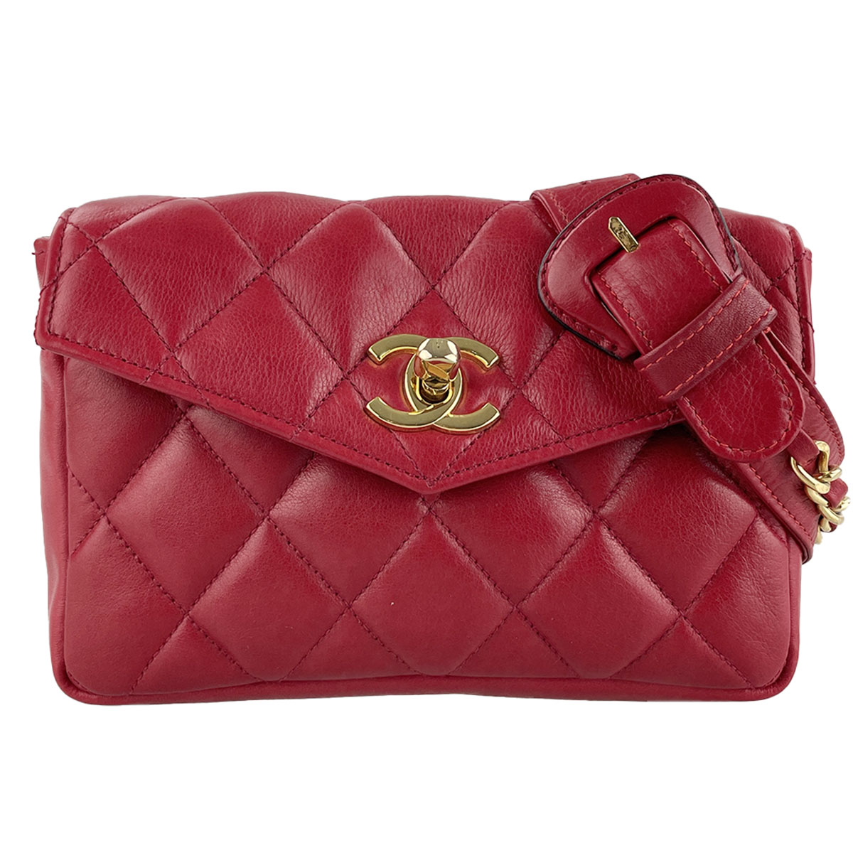CHANEL Matelasse Lambskin Leather Red Waist bag 4921