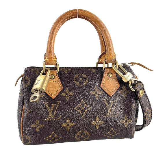 Louis Vuitton Monogram Mini speedy 2way Coated Canvas Fabric Brown Handbag 4901