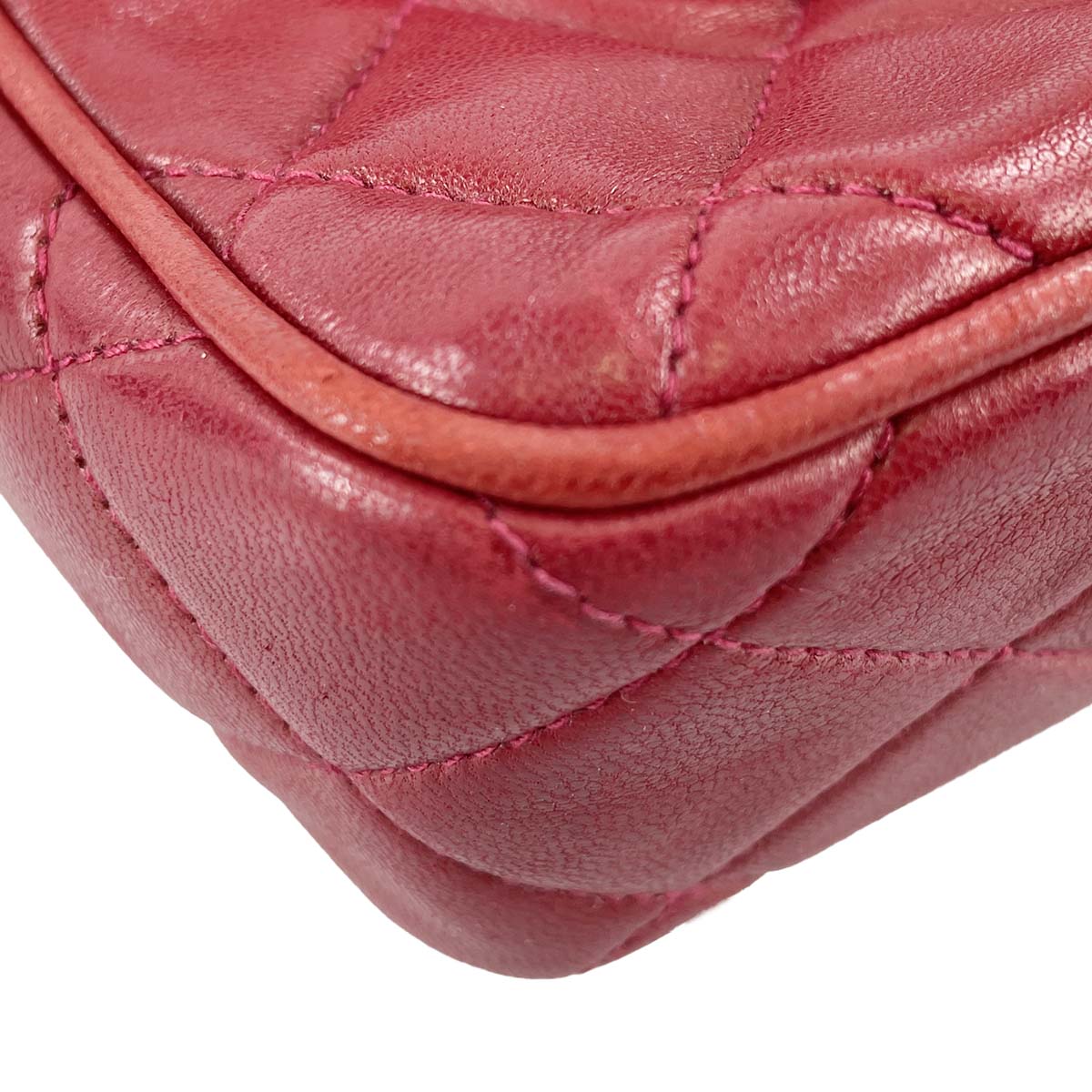 CHANEL Matelasse Fringe Lambskin Leather Fabric Red Chain Shoulder bag 69