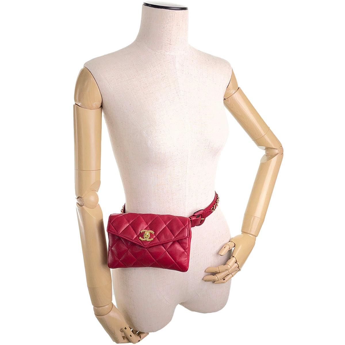 CHANEL Matelasse Lambskin Leather Red Waist bag 4856