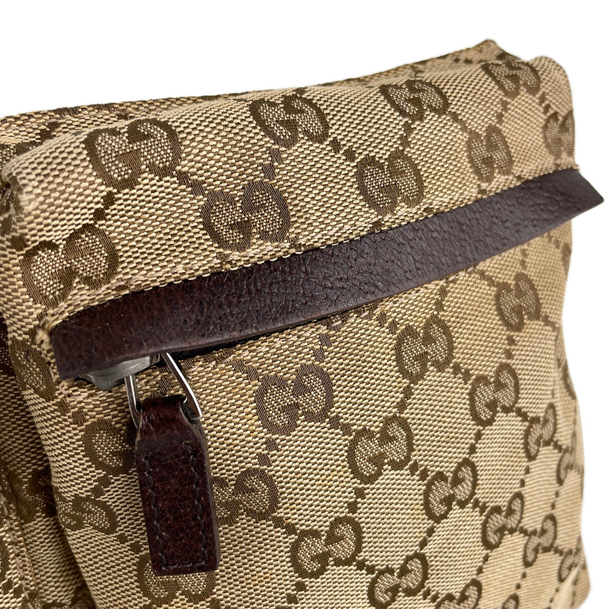 GUCCI GG Canvas Sherry Line Canvas Fabric Beige Brown Waist bag 4923