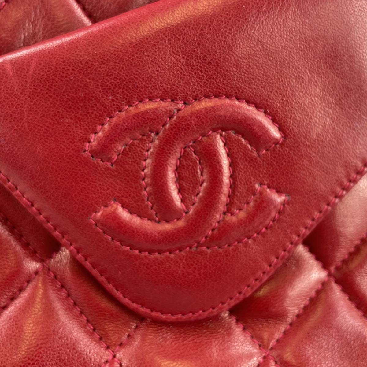 CHANEL Matelasse Fringe Lambskin Leather Fabric Red Chain Shoulder bag 69
