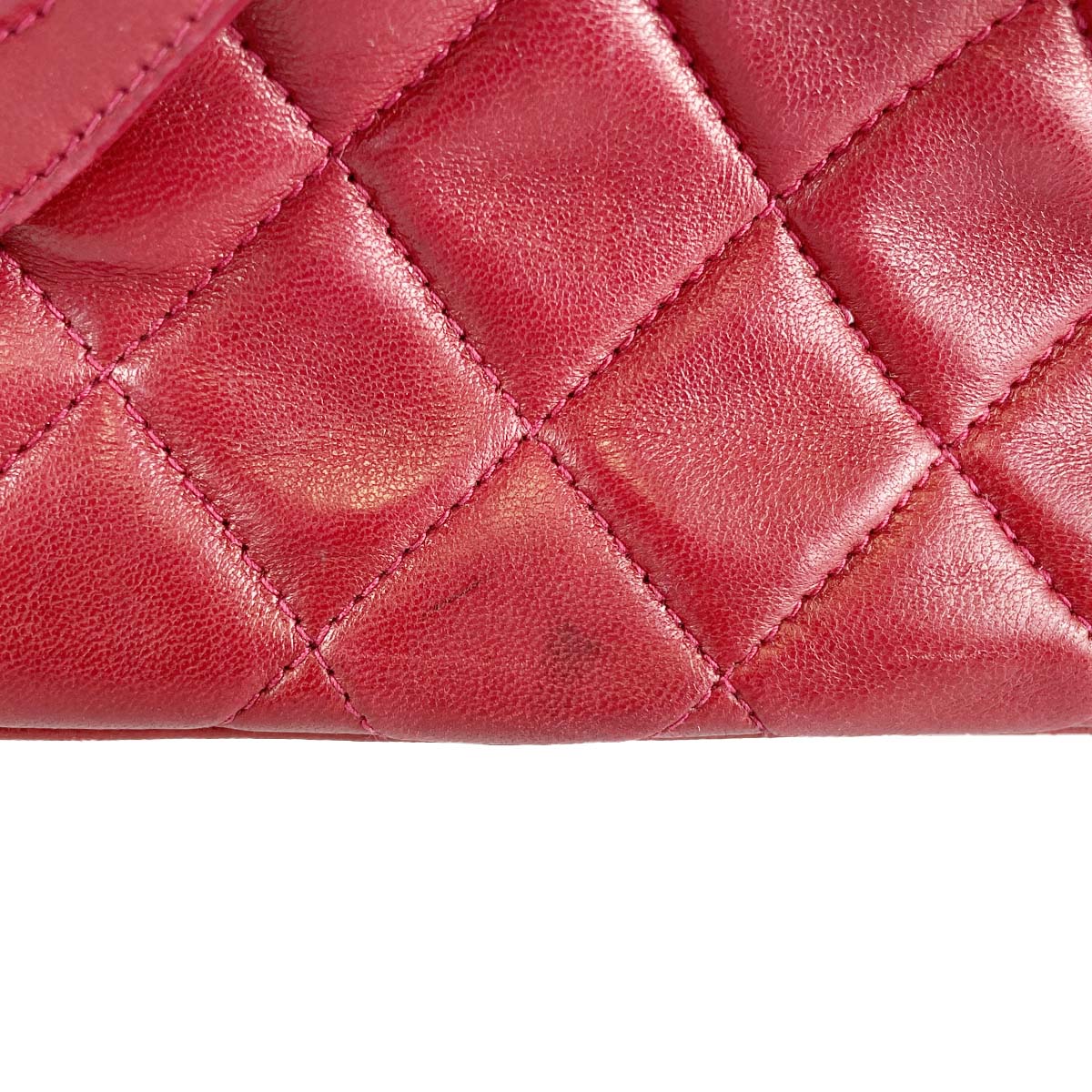 CHANEL Matelasse Fringe Lambskin Leather Fabric Red Chain Shoulder bag 69