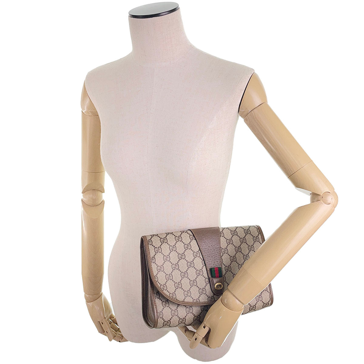 GUCCI Old Gucci Sherry Line PVC Leather Beige Brown Clutch bag 4900