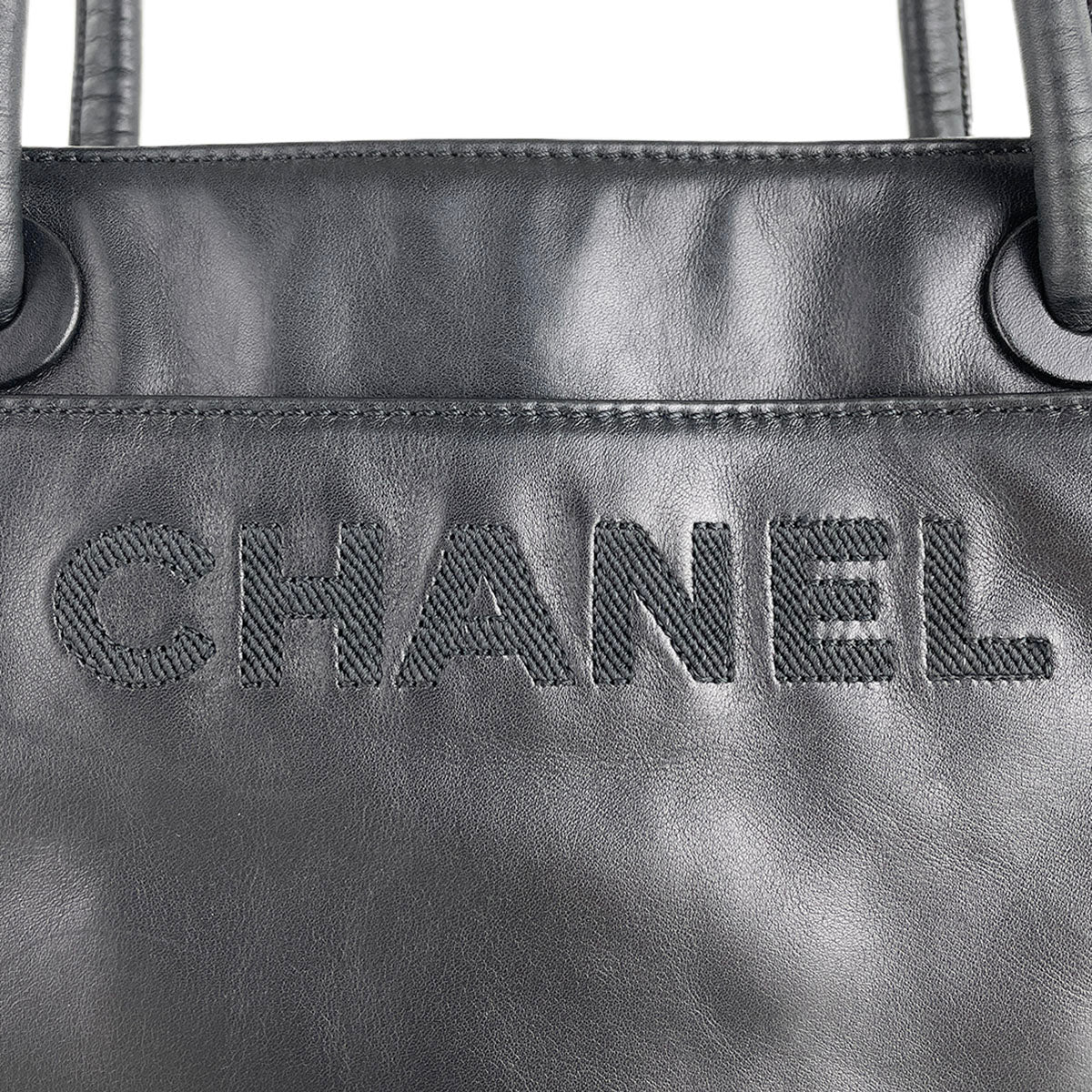 CHANEL Lambskin Leather Fabric Black Fringe Tote bag 4933