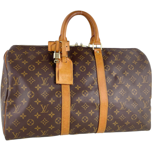 Louis Vuitton Monogram Keepall 45 Coated Canvas Fabric Brown Boston Bag 4824