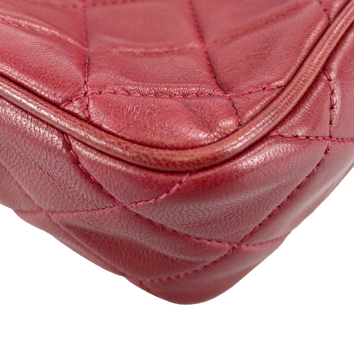 CHANEL Matelasse Fringe Lambskin Leather Fabric Red Chain Shoulder bag 69