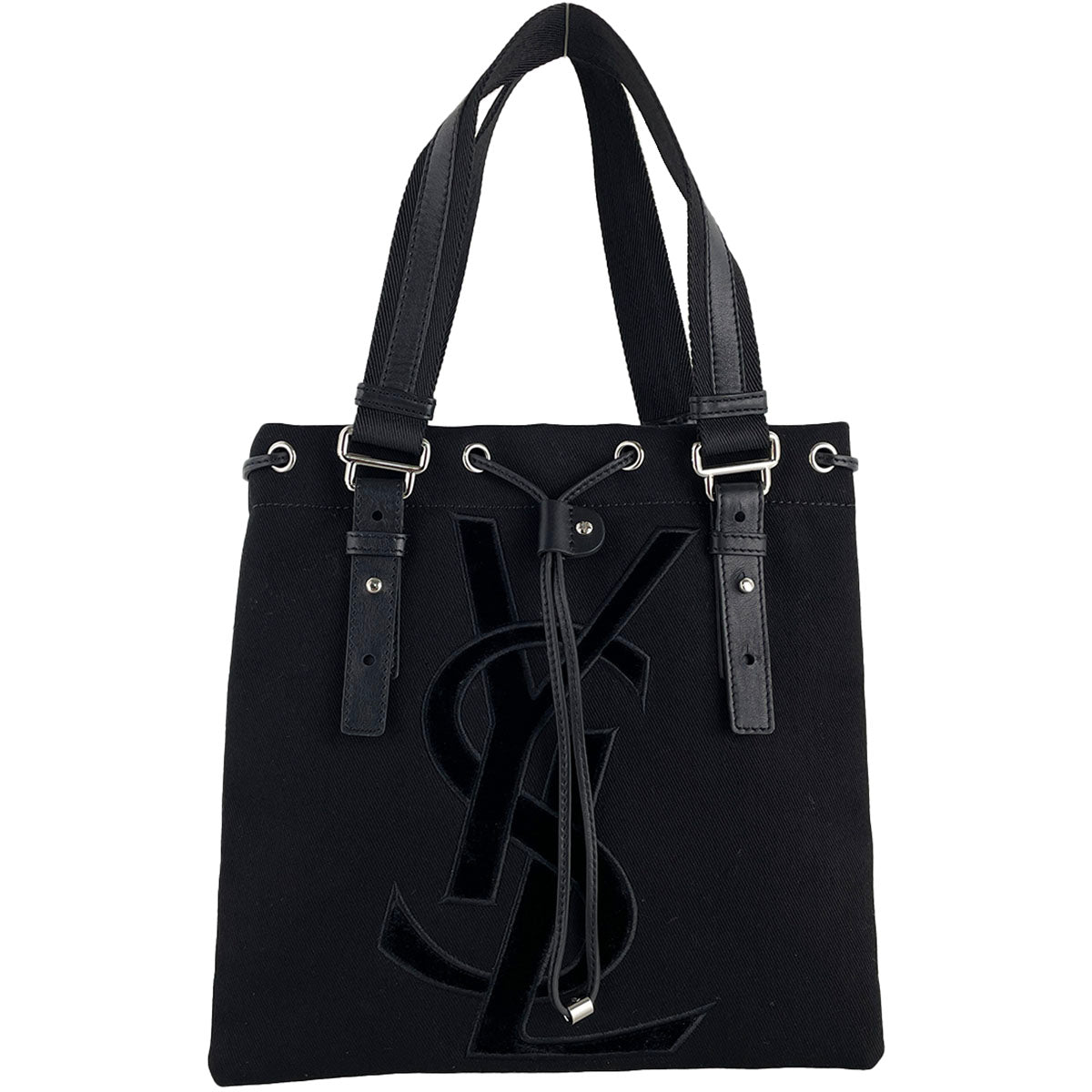 Saint Laurent Rive Gauche Kahala Canvas Fabric Black Handbag 4886
