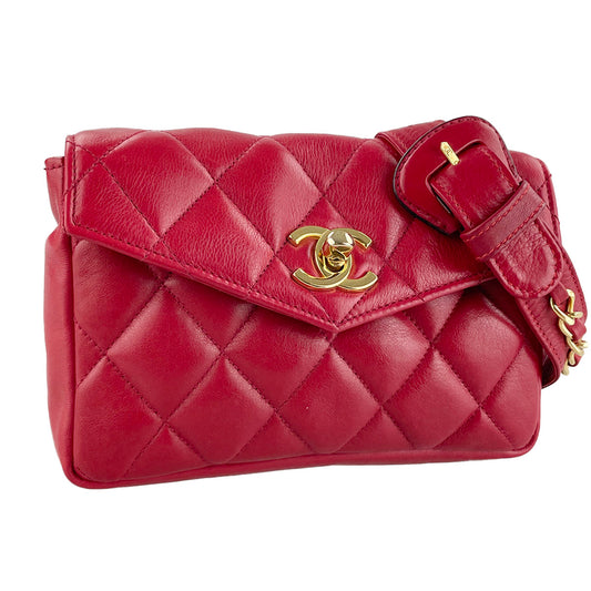 CHANEL Matelasse Lambskin Leather Red Waist bag 4921