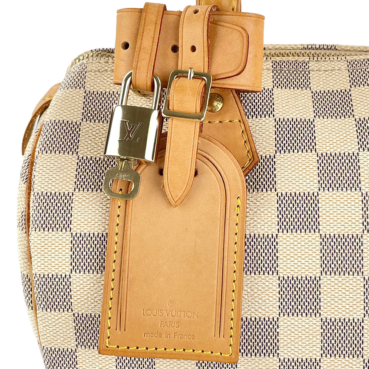 Louis Vuitton Damier Azur Speedy 25 Coated Canvas Fabric White Handbag 4939