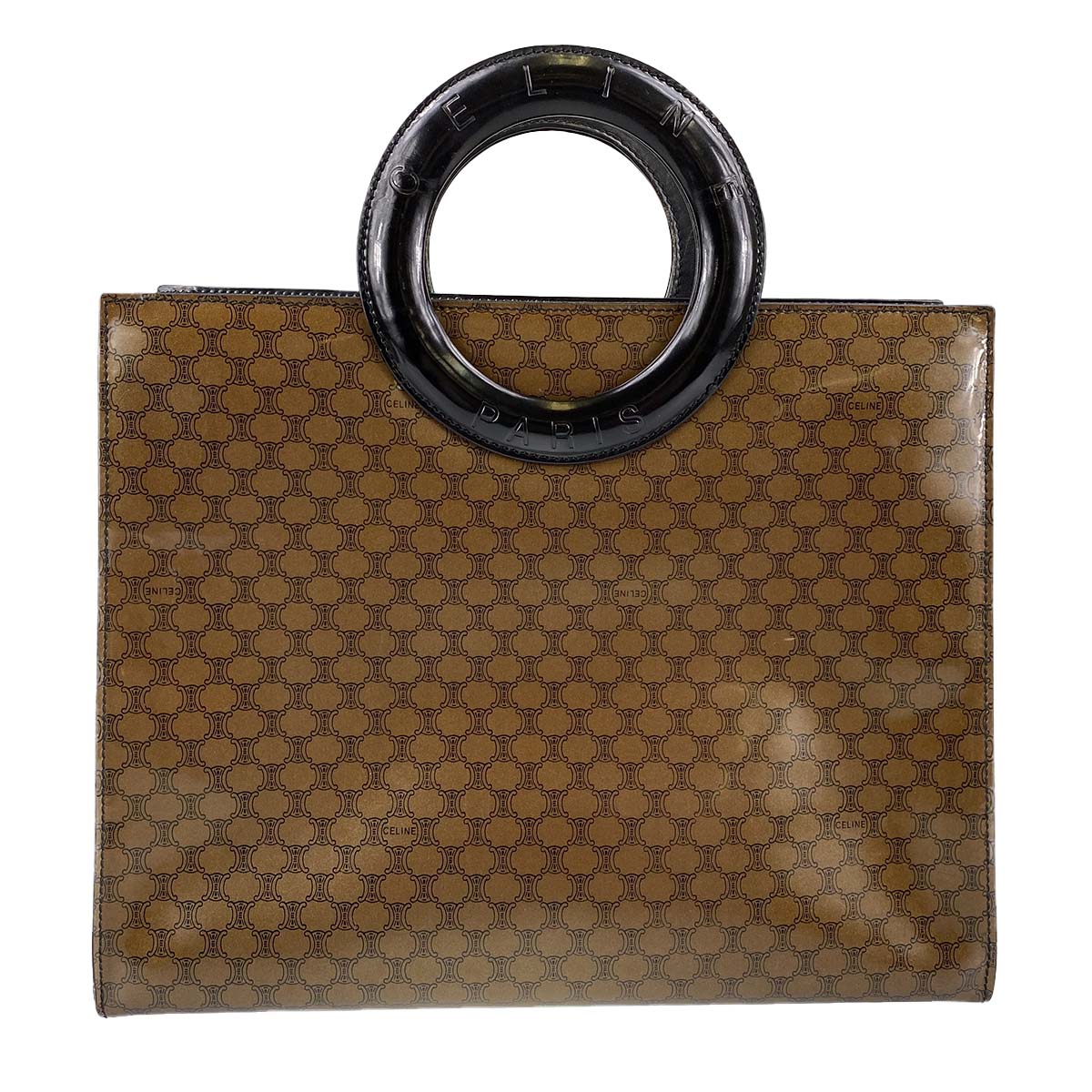 CELINE Macadam Circle PVC Fabric Brown Black Handbag 24