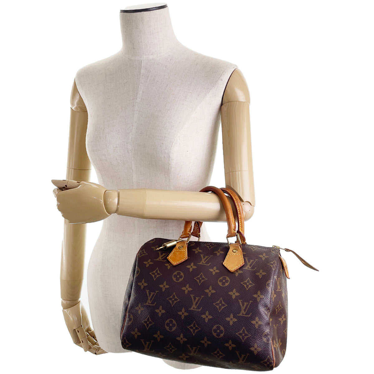 Louis Vuitton Monogram Speedy 25 Coated Canvas Fabric Brown Handbag 4899