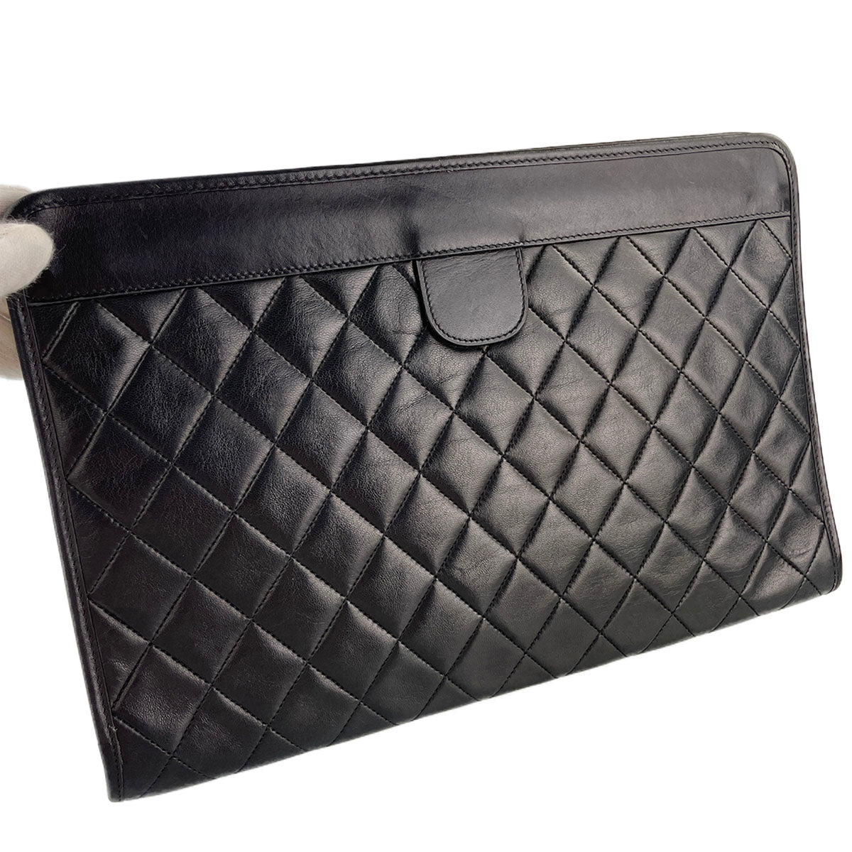 CHANEL Matelasse CC Logos Lambskin Leather Black Clutch bag 4917