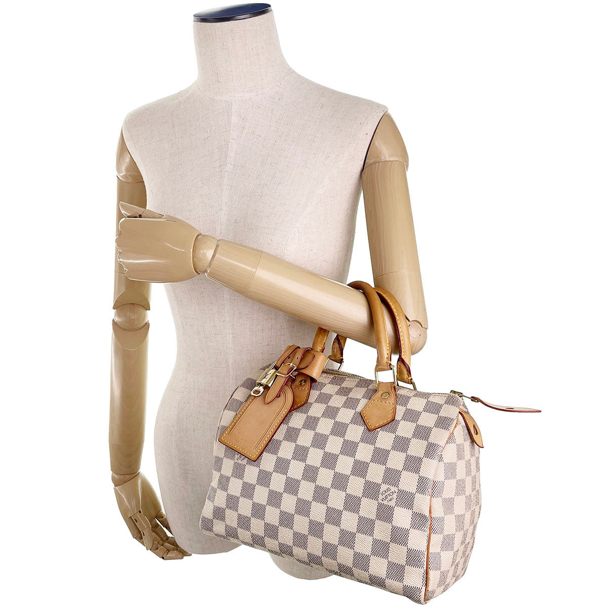 Louis Vuitton Damier Azur Speedy 25 Coated Canvas Fabric White Handbag 4939
