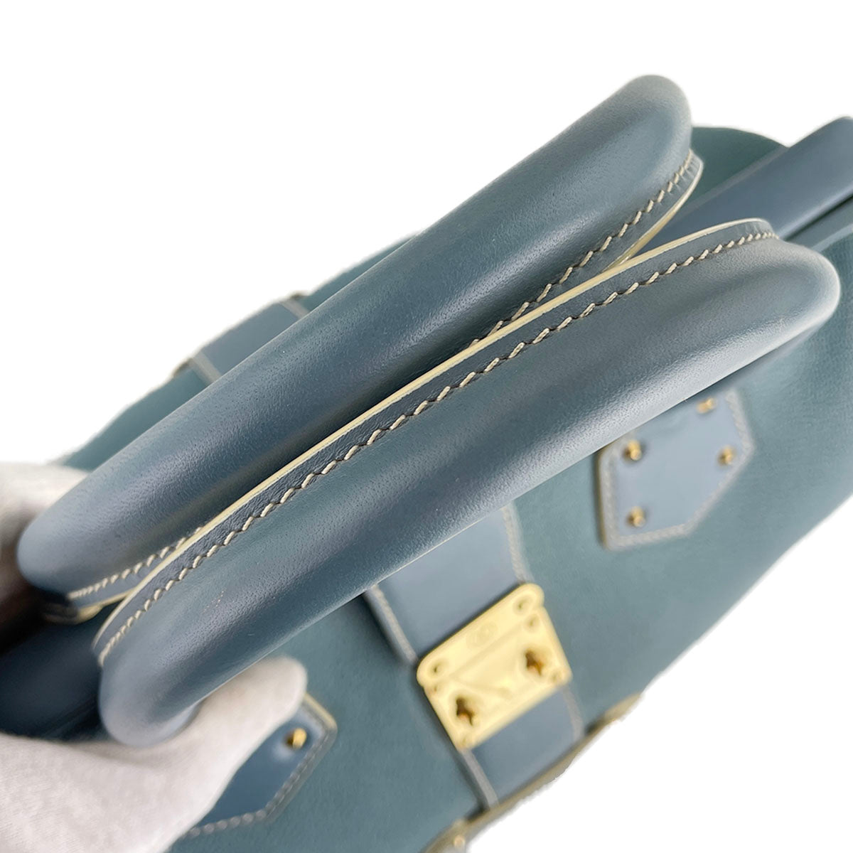 Louis Vuitton Suhali Angenieux PM Leather Fabric Blue Handbag 4851